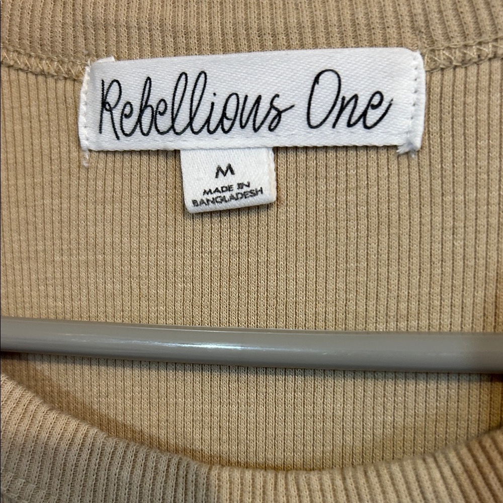 Rebellious One Beige Ribbed Knit Top - Picture 2 of 5